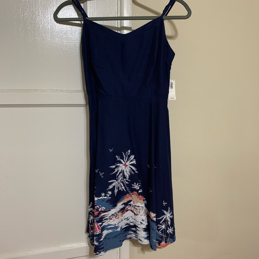 Navy Dress with Beautiful Beach Design
